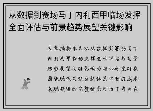 从数据到赛场马丁内利西甲临场发挥全面评估与前景趋势展望关键影响 从数据到赛场马丁内利西甲临场发挥全面评估与前景趋势展望关键影响